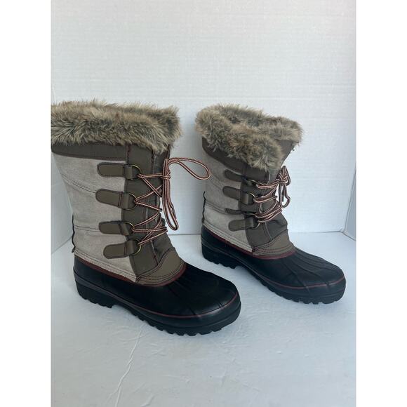 KHOMBU North Star Snow Waterproof Winter Faux Fur Brown Black Mid Calf Boots 9 - Picture 2 of 13